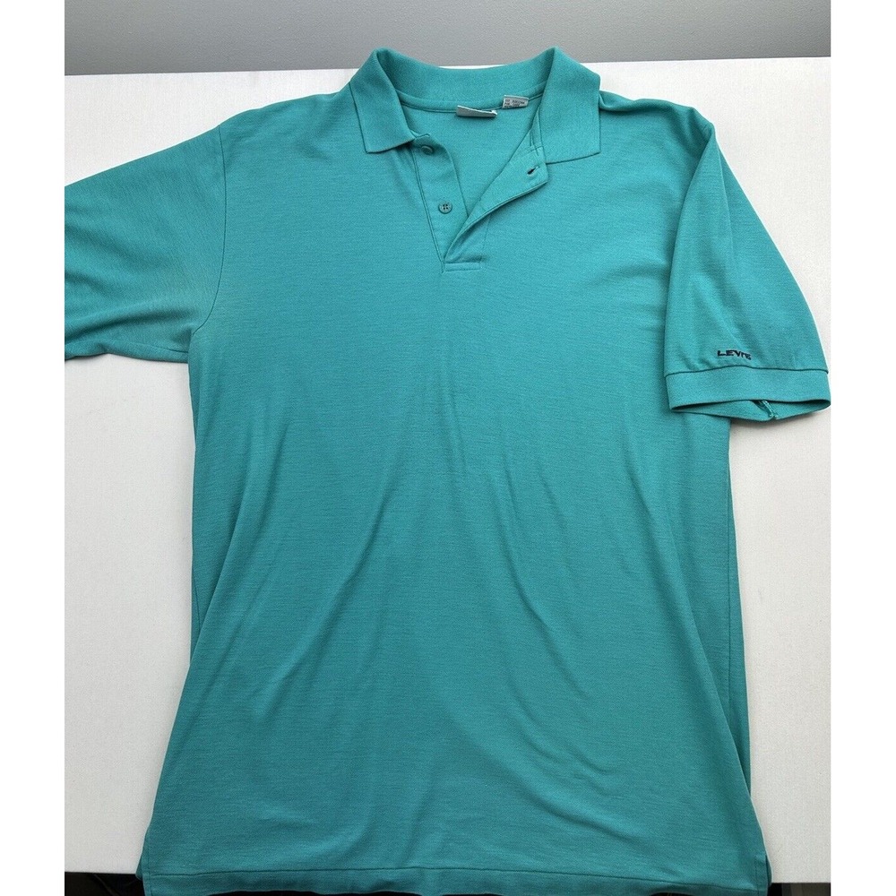 Vintage 90s Levis Polo Shirt Men's XLTall Teal Green Short Sleeve Embroidered